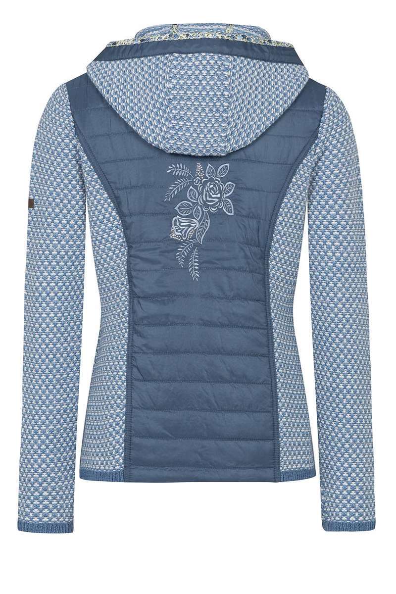 Damen Trachten Strick-Steppjacke mit Kapuze blau Bild 2