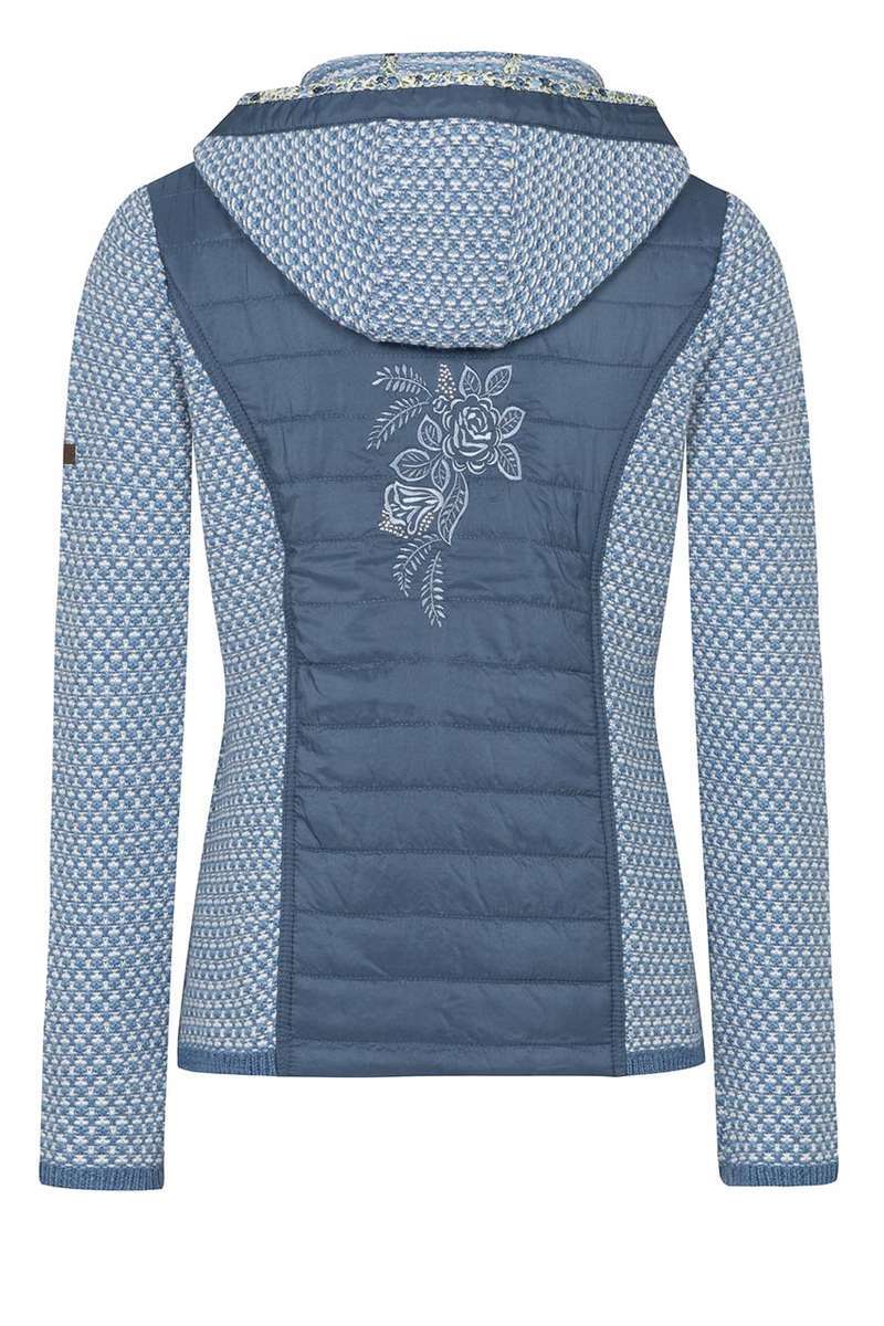 Damen Trachten Strick-Steppjacke mit Kapuze blau Bild 2