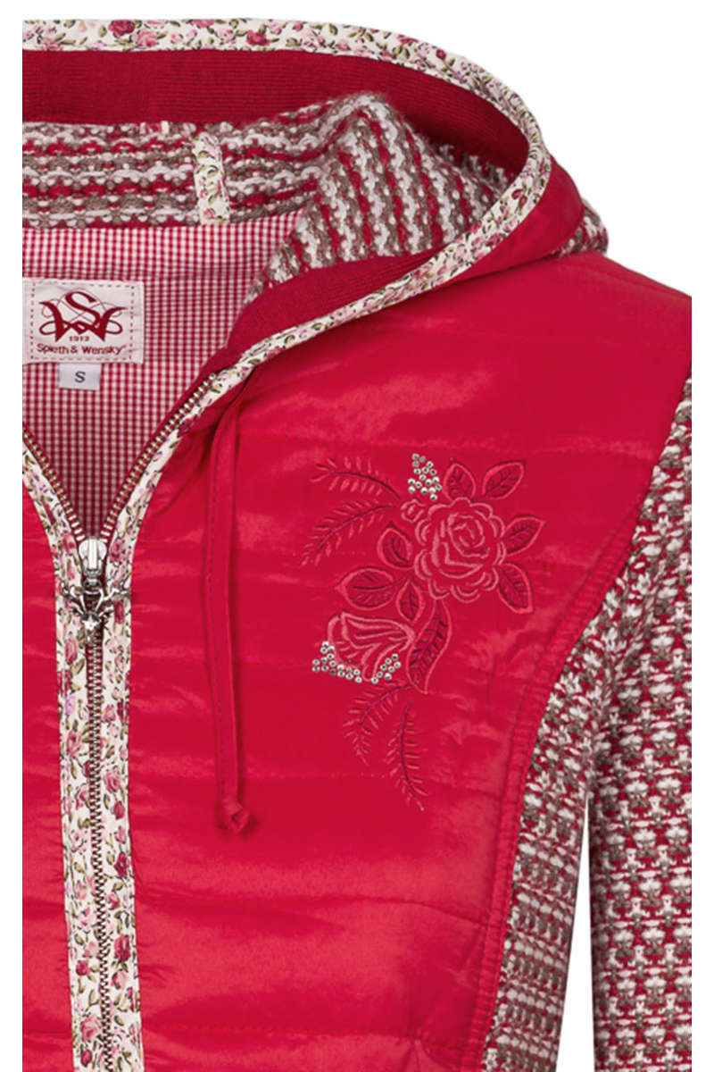 Damen Trachten Strick-Steppjacke mit Kapuze rot Bild 2