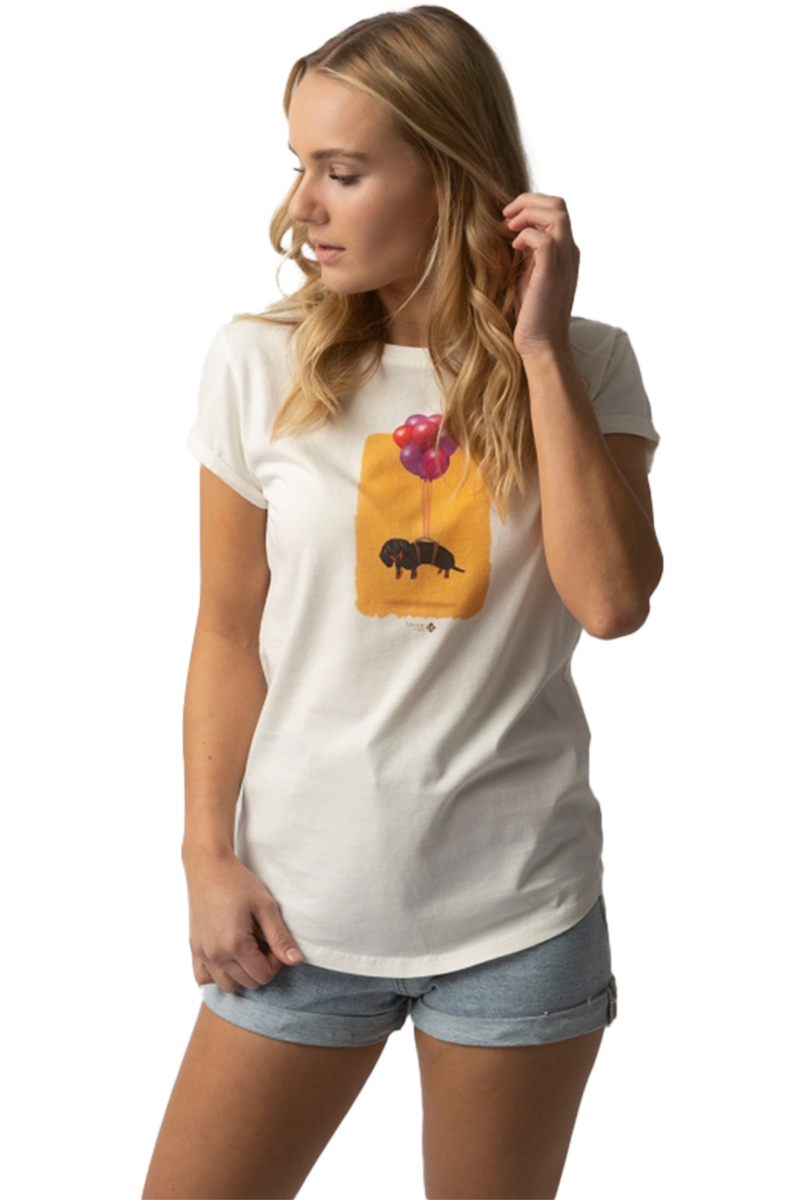 Damen T-Shirt 'Dackel Express' gelb Bild 2
