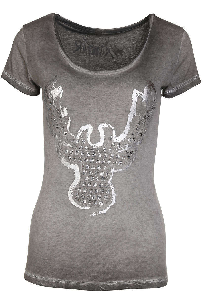 Damen Trachten T-Shirt Hirsch braun grau