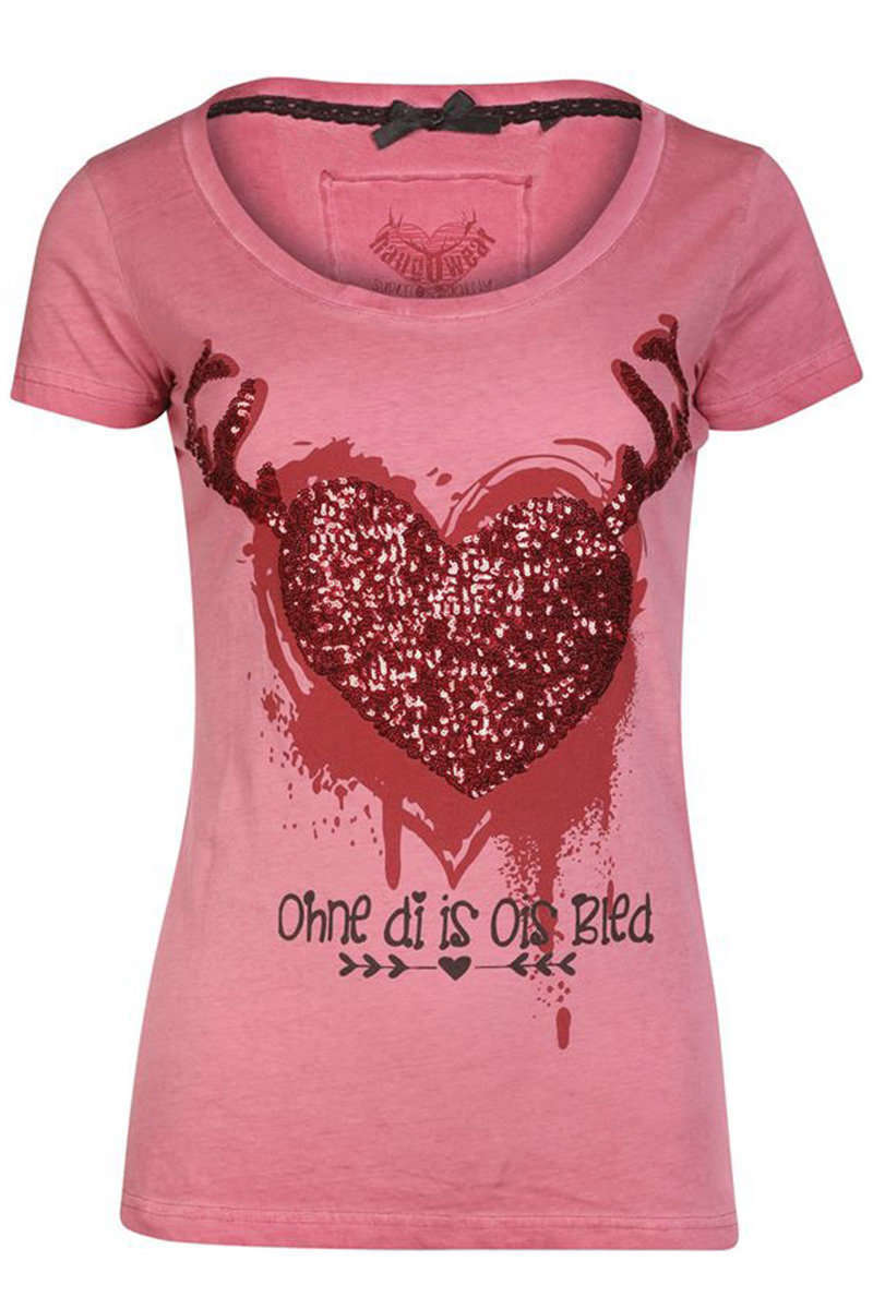 Damen T-Shirt Herz 'Ohne di is ois bled' rot