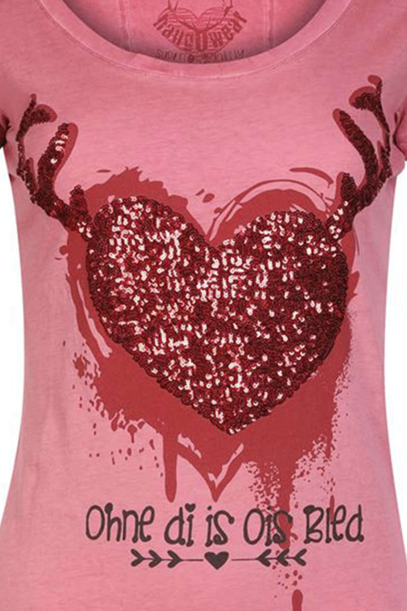 Damen T-Shirt Herz 'Ohne di is ois bled' rot Bild 2