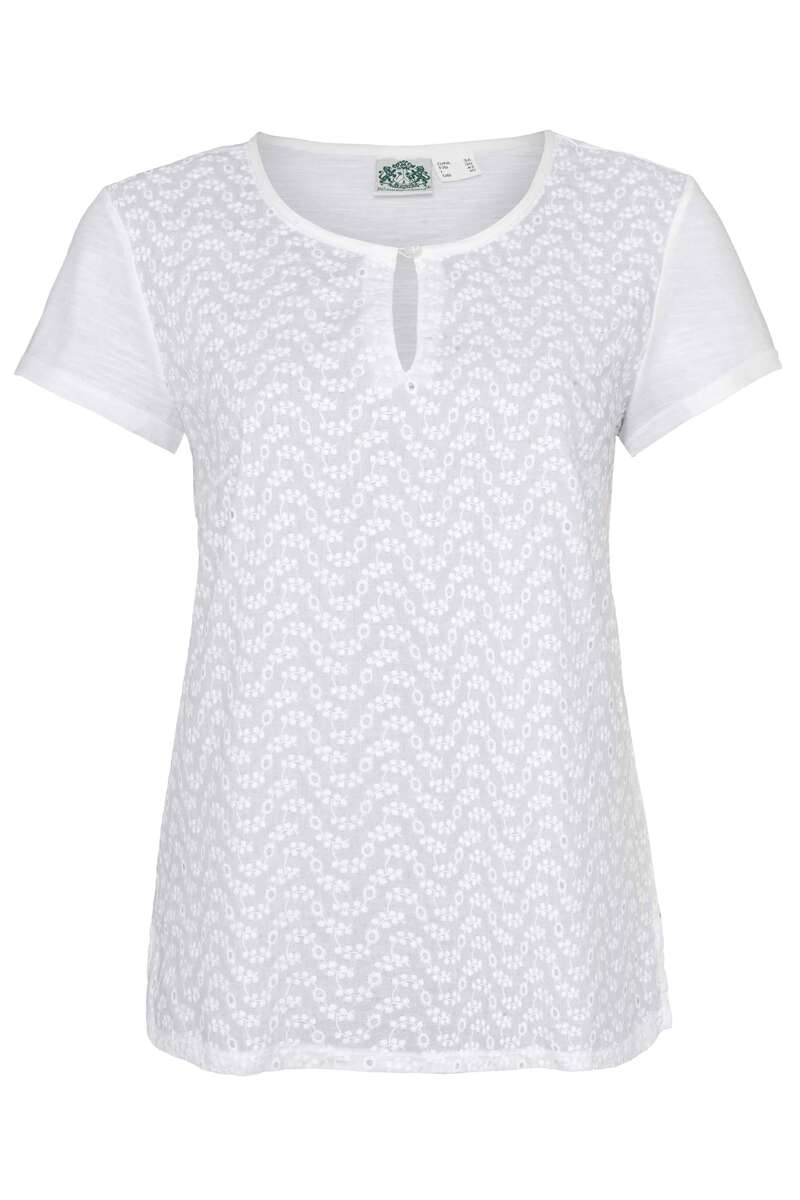 Damen T-Shirt mit floraler Lochmusterung wei