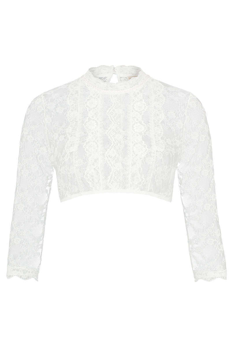 Hochgeschlossene Dirndlbluse aus feiner Spitze 3/4-Arm ecru