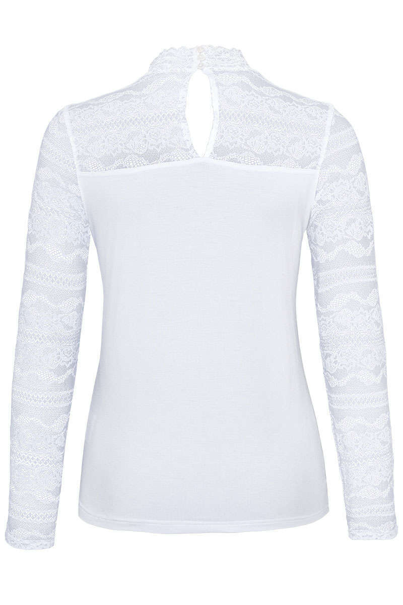 Damen Trachten-Longshirt mit Spitze und Stehkragen weiss Bild 2