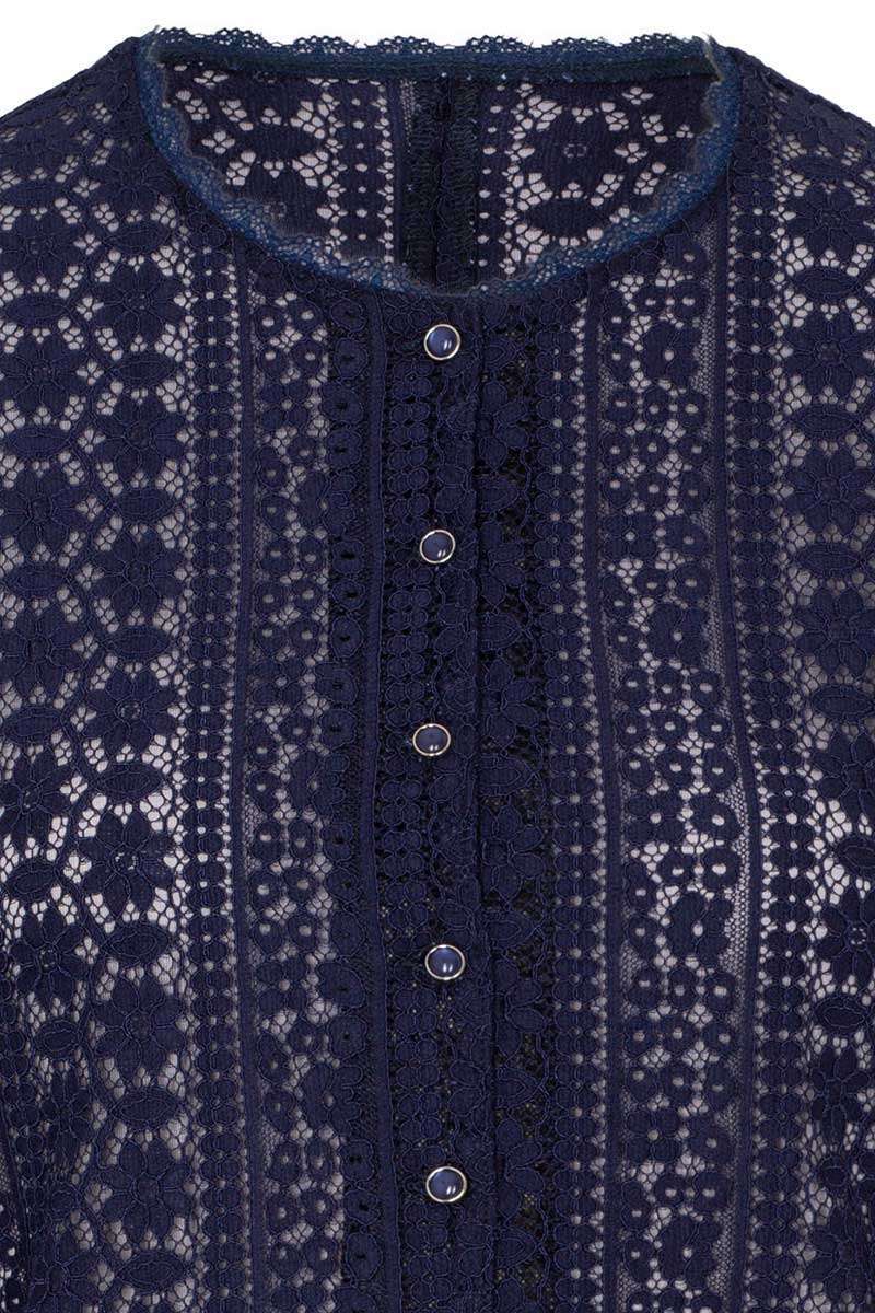 Spitzenbluse langarm dunkelblau - Blusen Langarm Trachtenblusen,  Trachtenshirts Damen - Trachten Werner