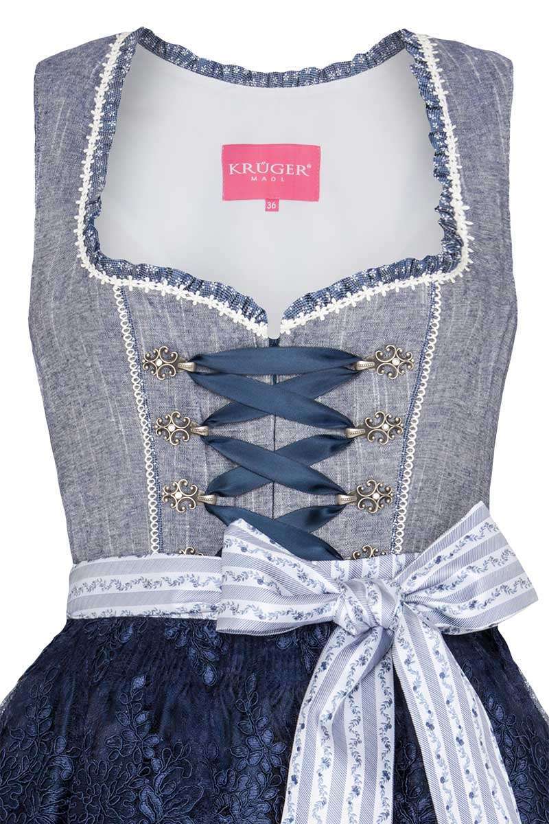 Mini Dirndl mit Spitzenschrze blau Bild 2