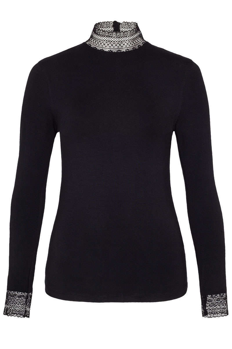 Damen Trachten-Longshirt mit Spitze schwarz