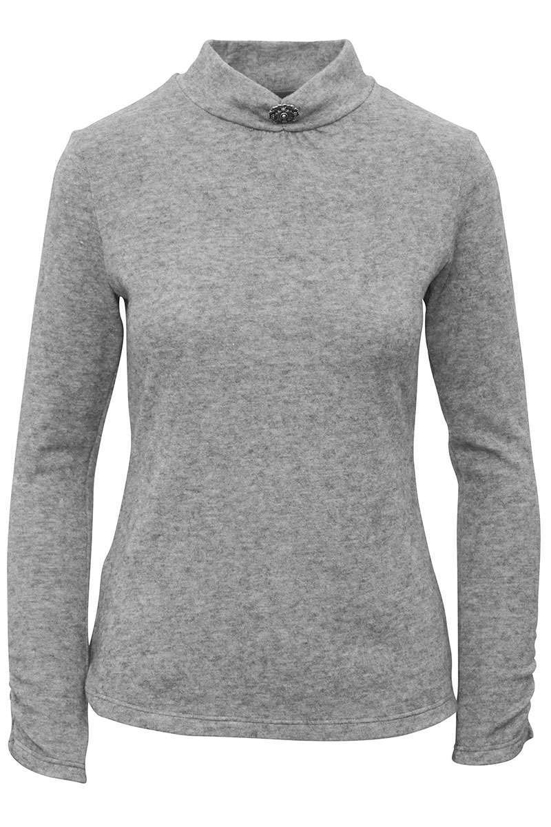 Damen Pullover mit Stehkragen und Trachtenshirts Trachten - grau Werner Damen - Trachtenshirts Brosche Trachtenblusen