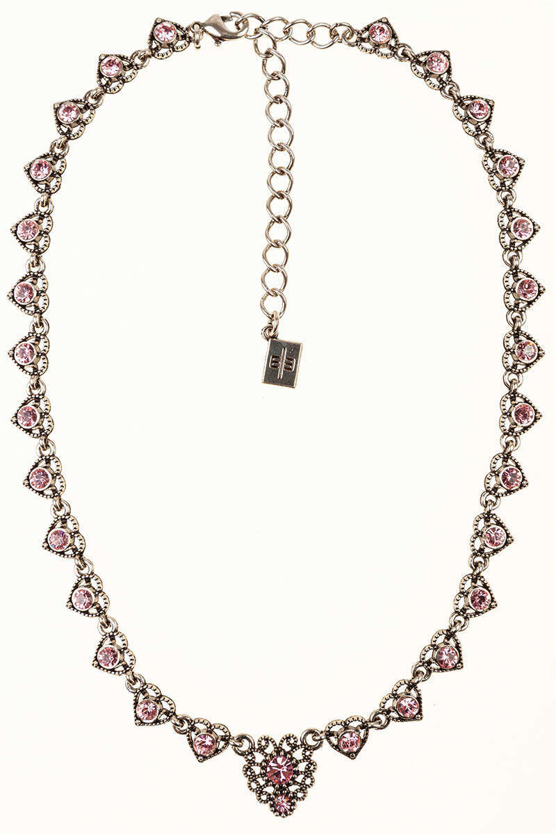 Dirndl Collier mit Strass altsilber Light rose