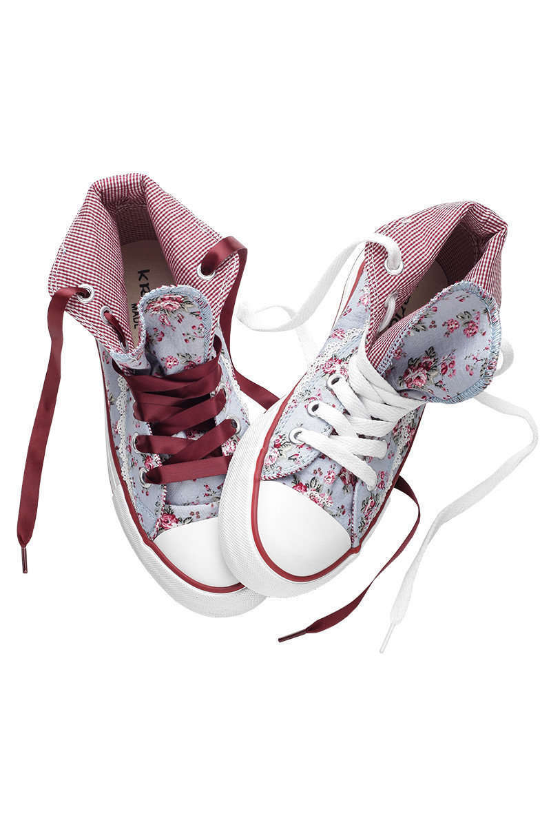 Damen Sneaker im Chucks Look hellblau-weinrot mit Blmchendruck Bild 2