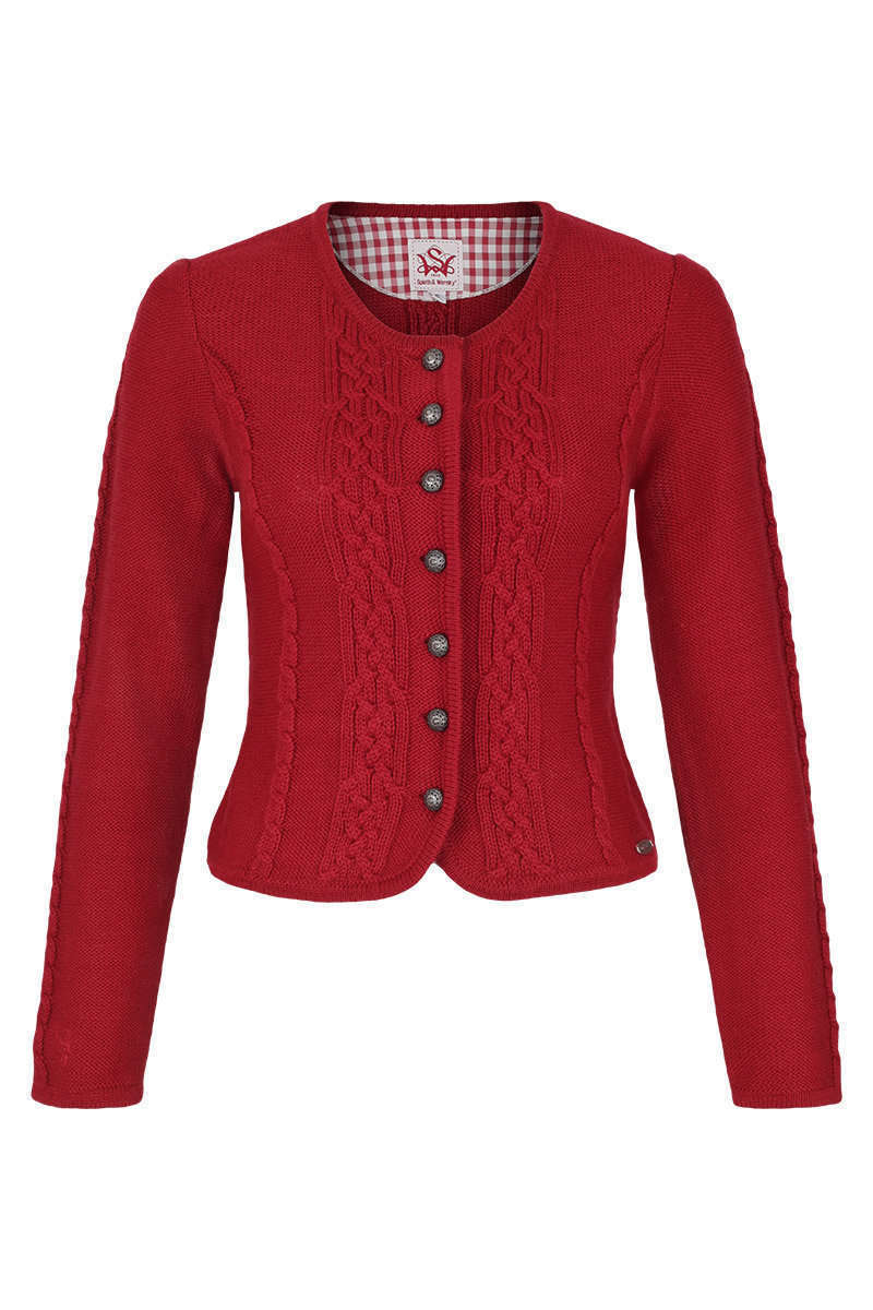 Damen Trachten Strickjacke mit Zopfmuster rot