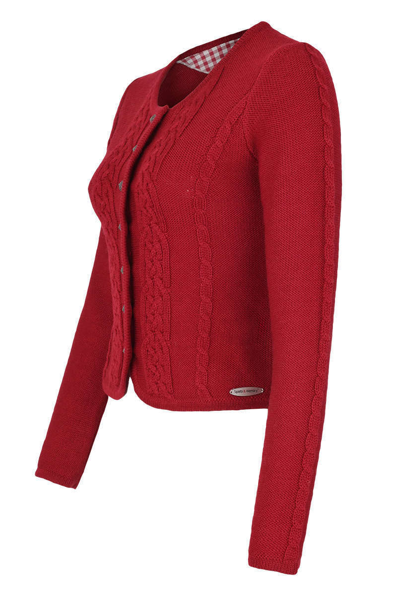 Damen Trachten Strickjacke mit Zopfmuster rot Bild 2