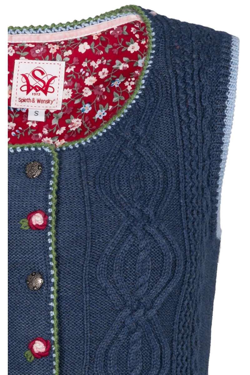 Trachten Damen Strickweste mit Zopfmuster jeansblau Bild 2