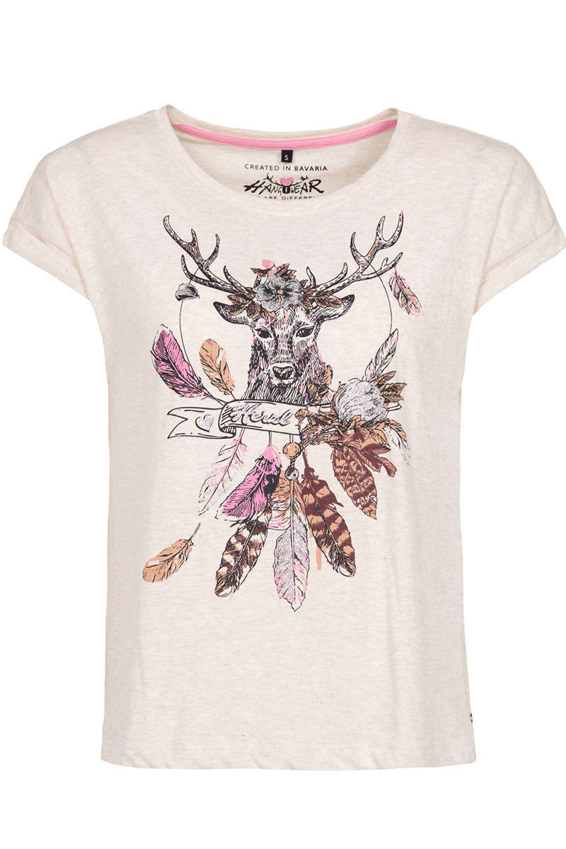 Damen Trachten T-Shirt mit Hirsch Beige