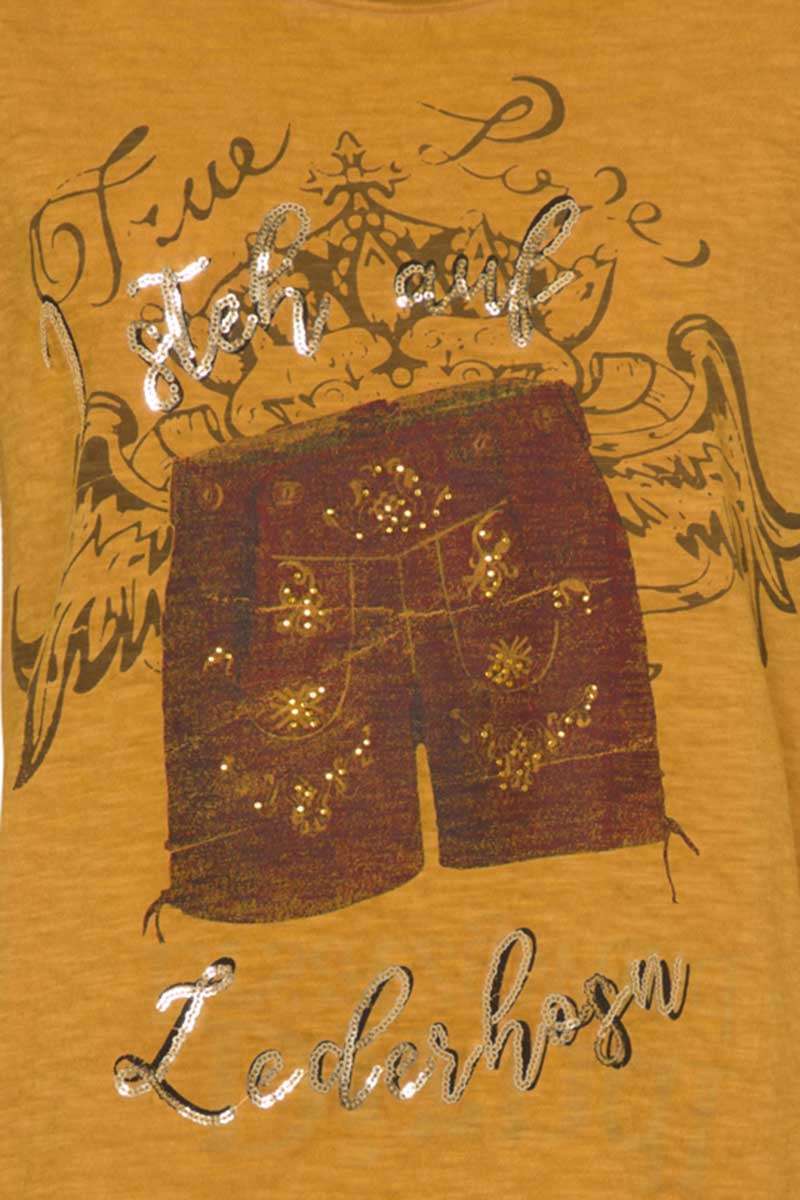 Damen T-Shirt 'I steh auf Lederhosn' senfgelb Bild 2