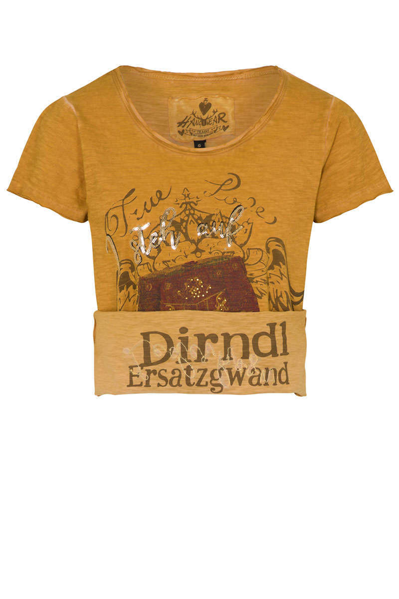 Damen T-Shirt 'I steh auf Lederhosn' senfgelb Bild 2