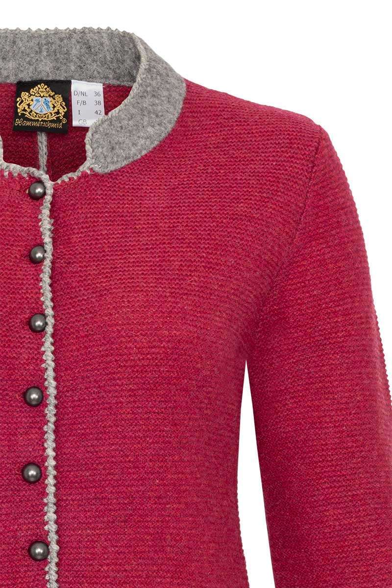 Damen Trachtenstrickjacke mit Stehkragen und Schchen weinrot Bild 2