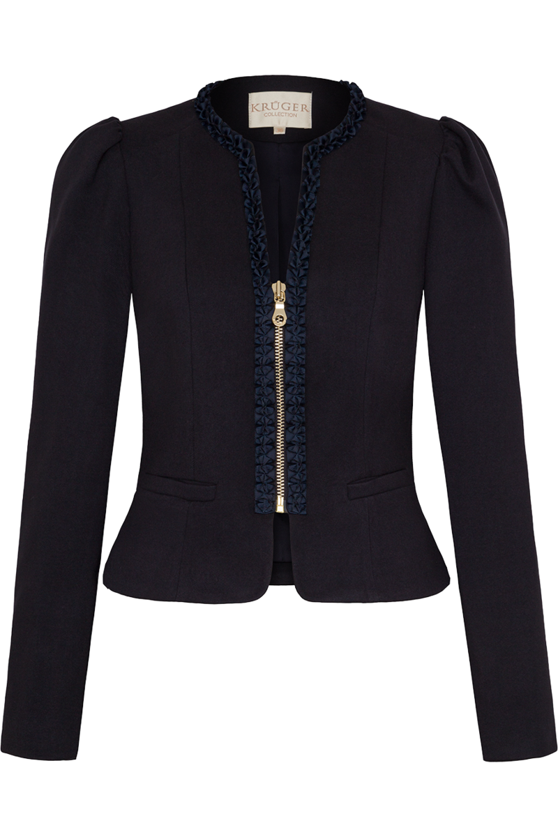 Damen Trachtenblazer kurz mit Froschgoscherl-Rsche marine