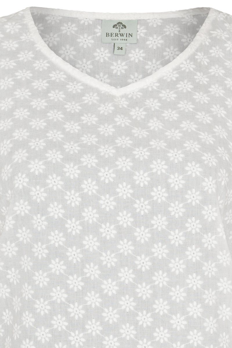 Damen Trachtenbluse/Shirt mit Flgelrmel und Bltenstickerei wei Bild 2