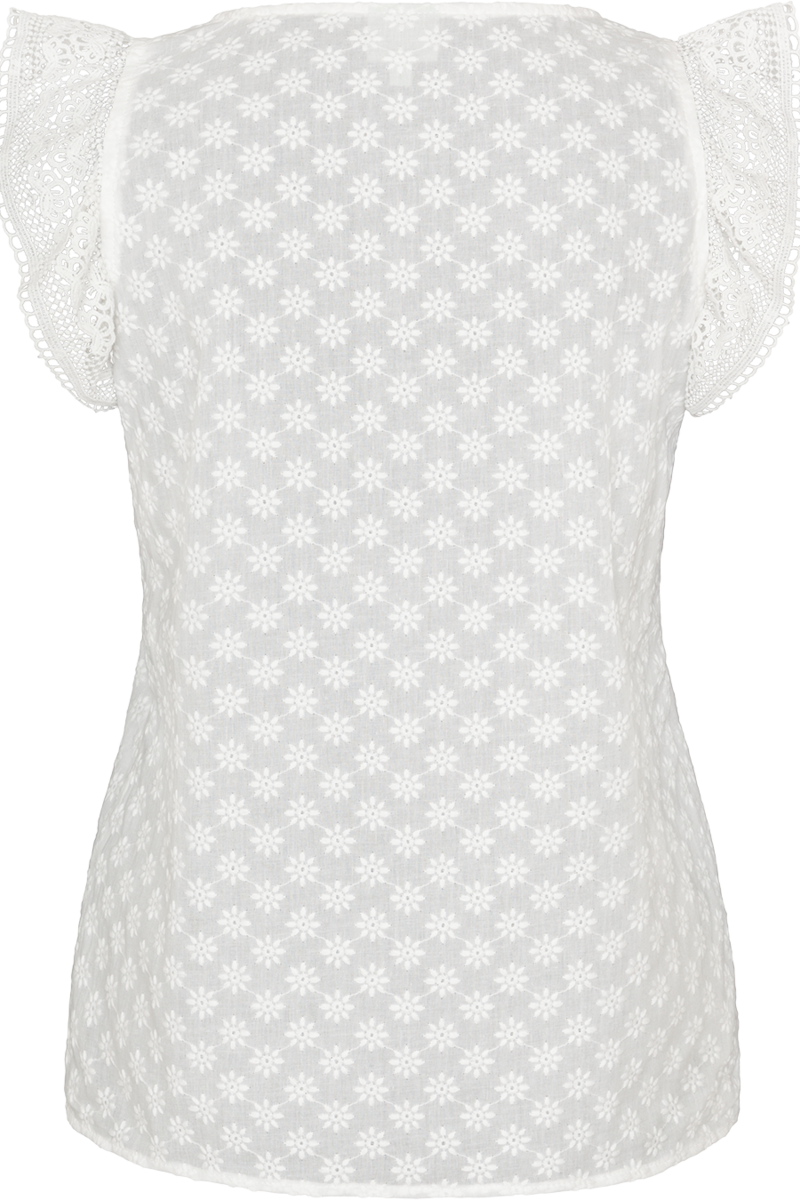 Damen Trachtenbluse/Shirt mit Flgelrmel und Bltenstickerei wei Bild 2