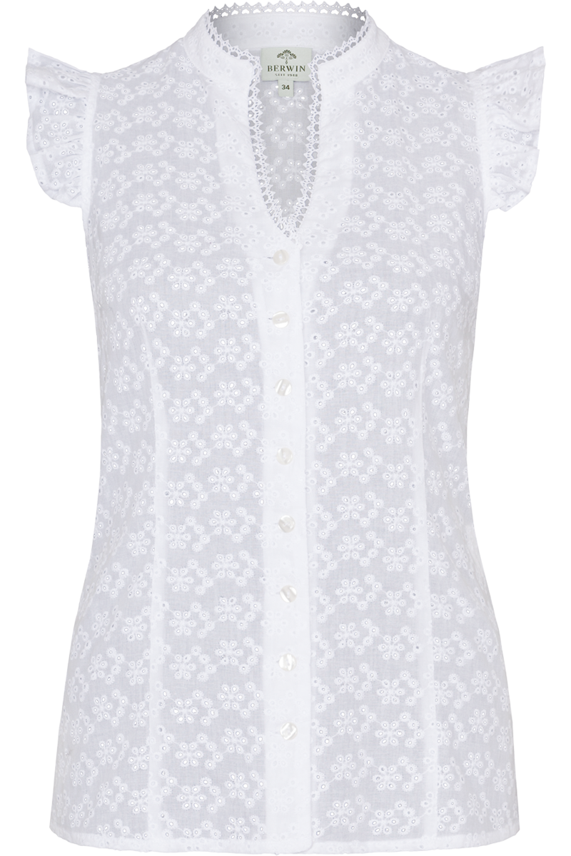 Damen Trachtenbluse mit Flgelrmel und Lochstickerei wei