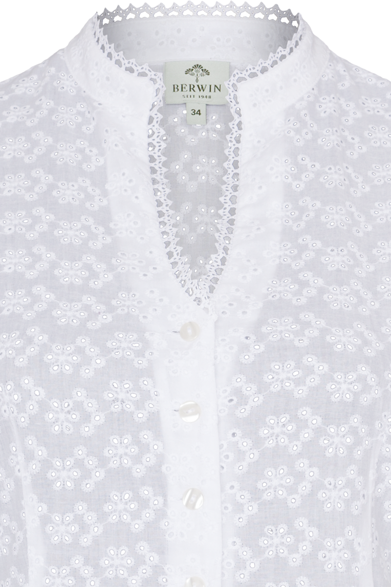 Damen Trachtenbluse mit Flgelrmel und Lochstickerei wei Bild 2