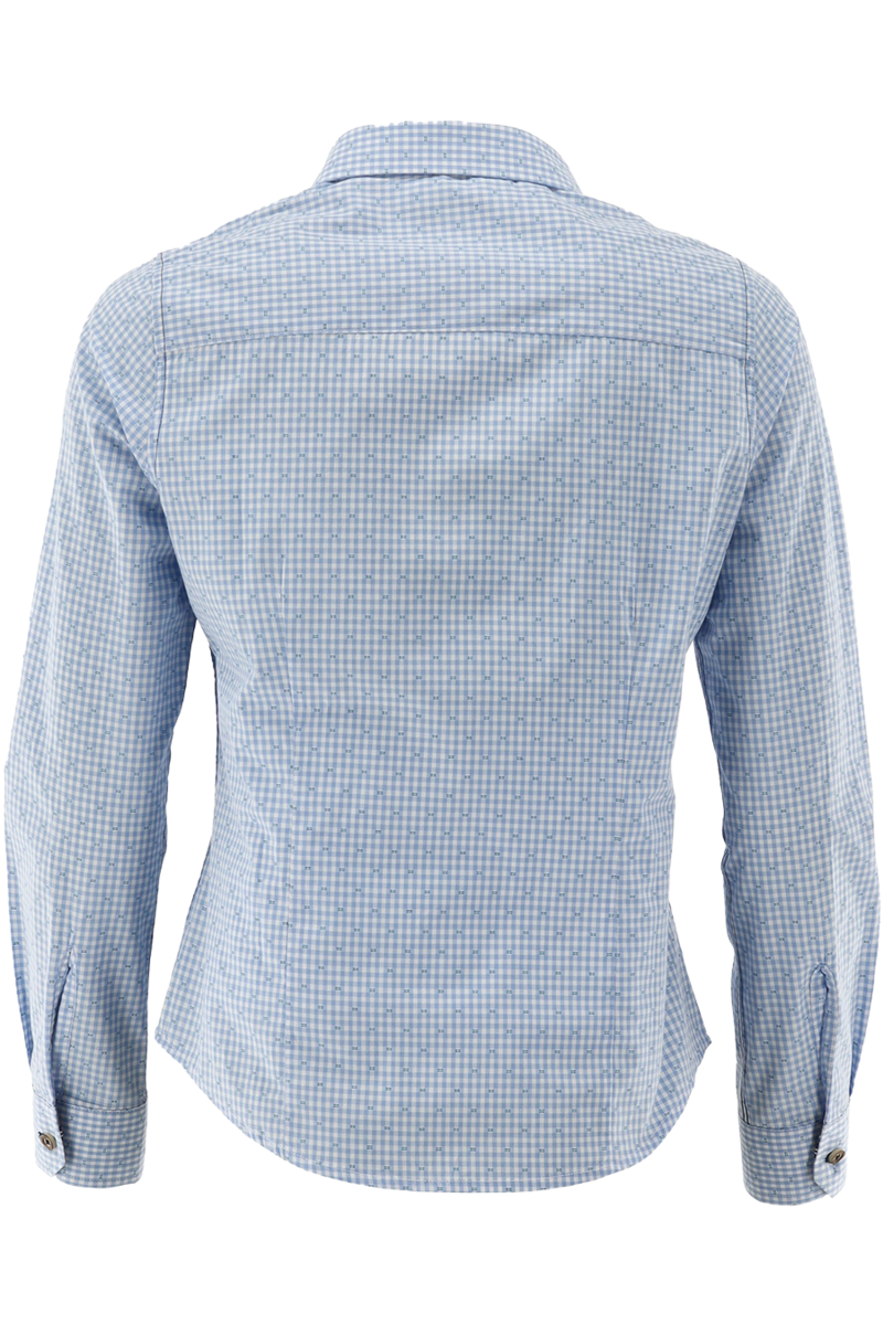 Trachtenbluse kariert mit Hirschstickerei hellblau Bild 2