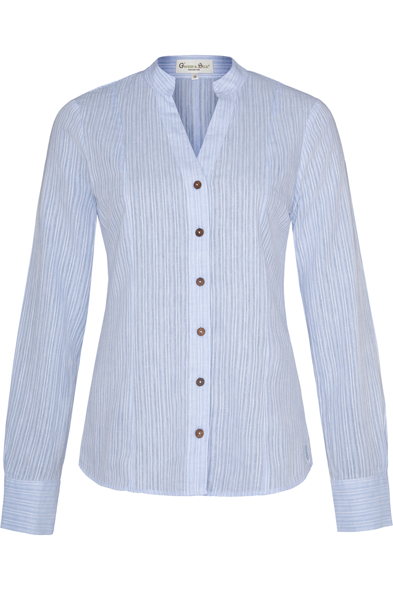 Damen Bluse gestreift aus Baumwoll-Leinen-Mix blau