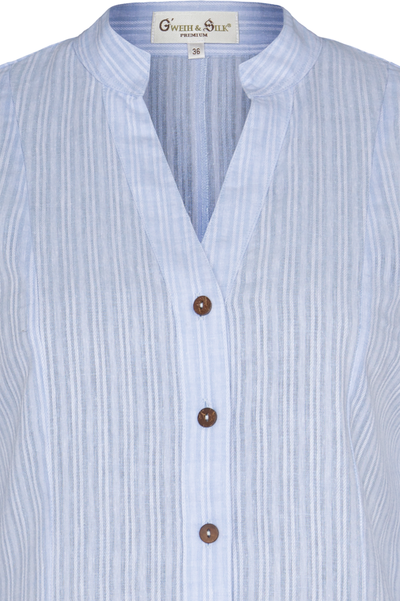 Damen Bluse gestreift aus Baumwoll-Leinen-Mix blau Bild 2