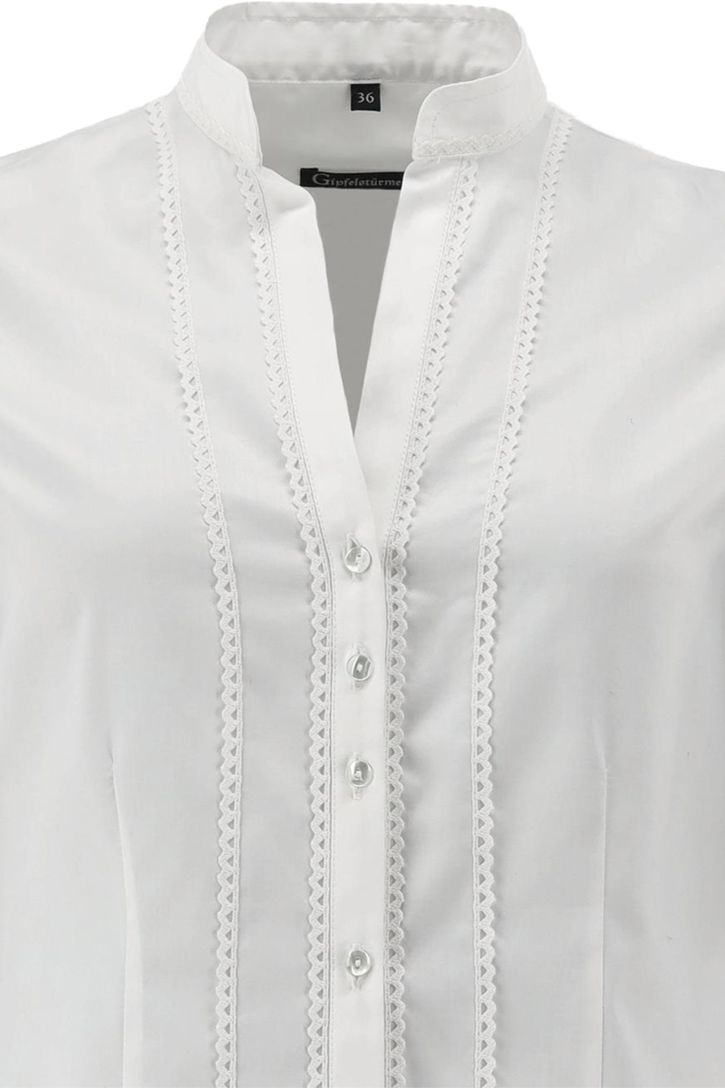 Trachtenbluse Langarm mit Spitzenborte wei Bild 2