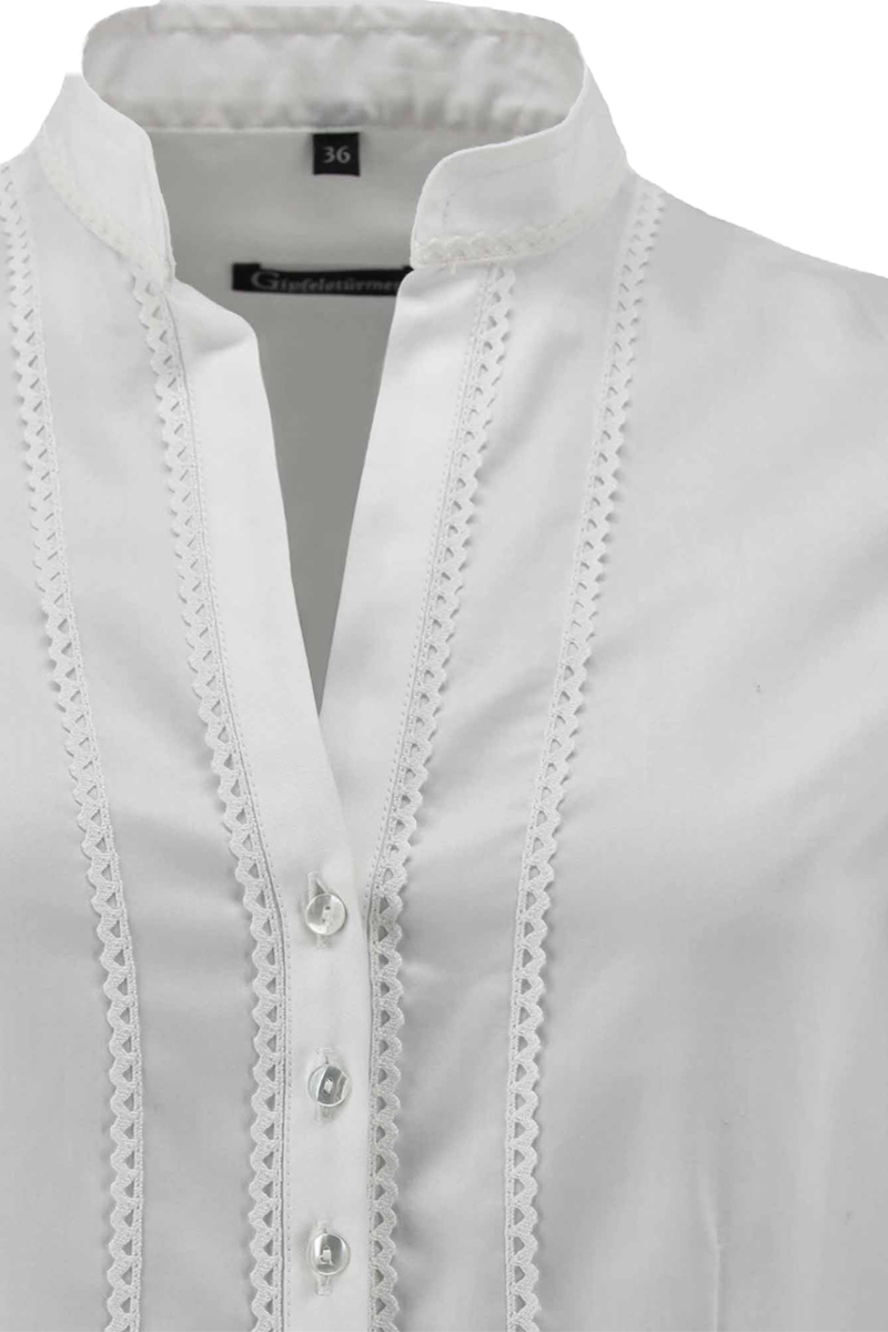 Trachtenbluse Langarm mit Spitzenborte wei Bild 2