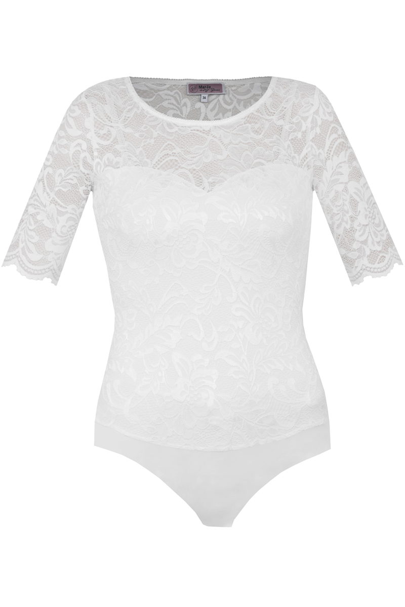 Damen Spitzenbody vollelastisch mit Halbarm offwhite