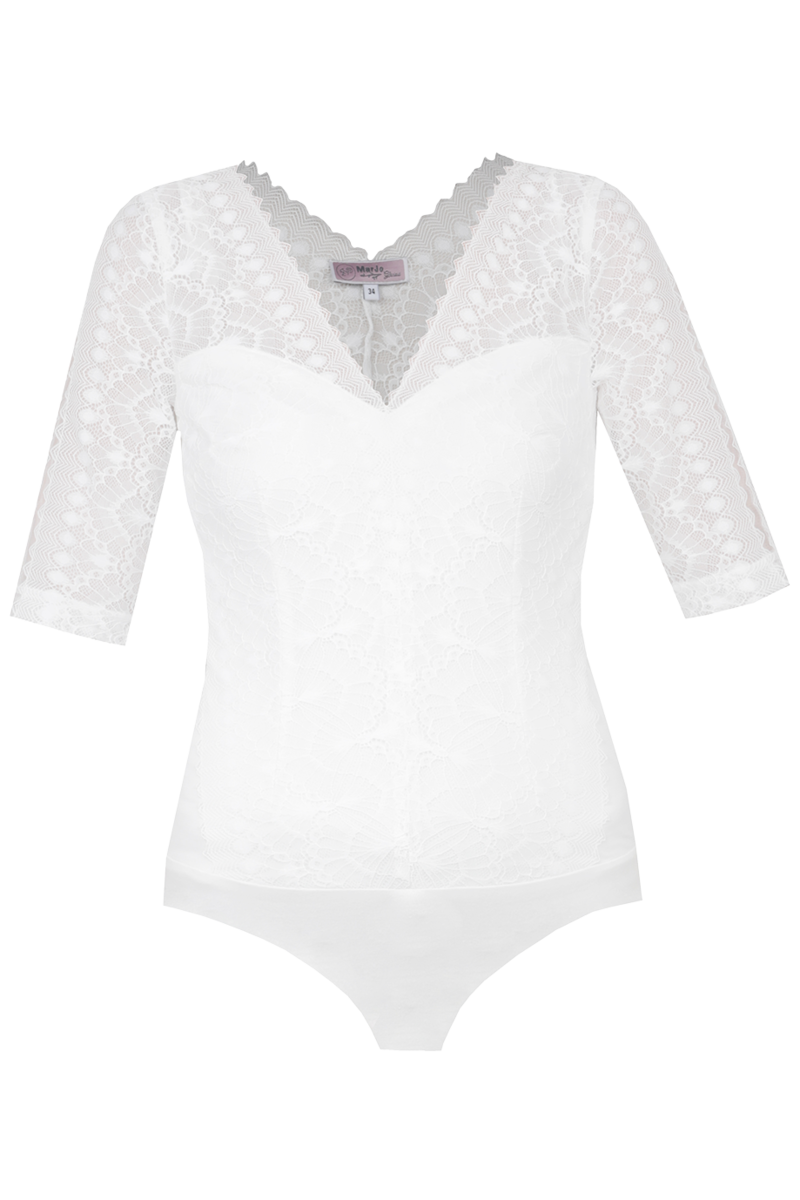 Damen Spitzenbody mit Halbarm offwhite