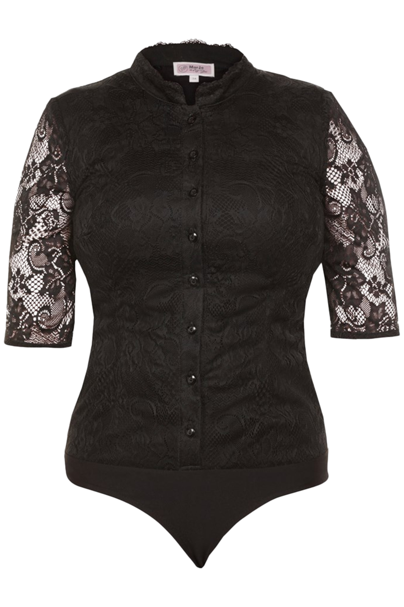 Damen Trachten Body aus Spitze halbarm schwarz