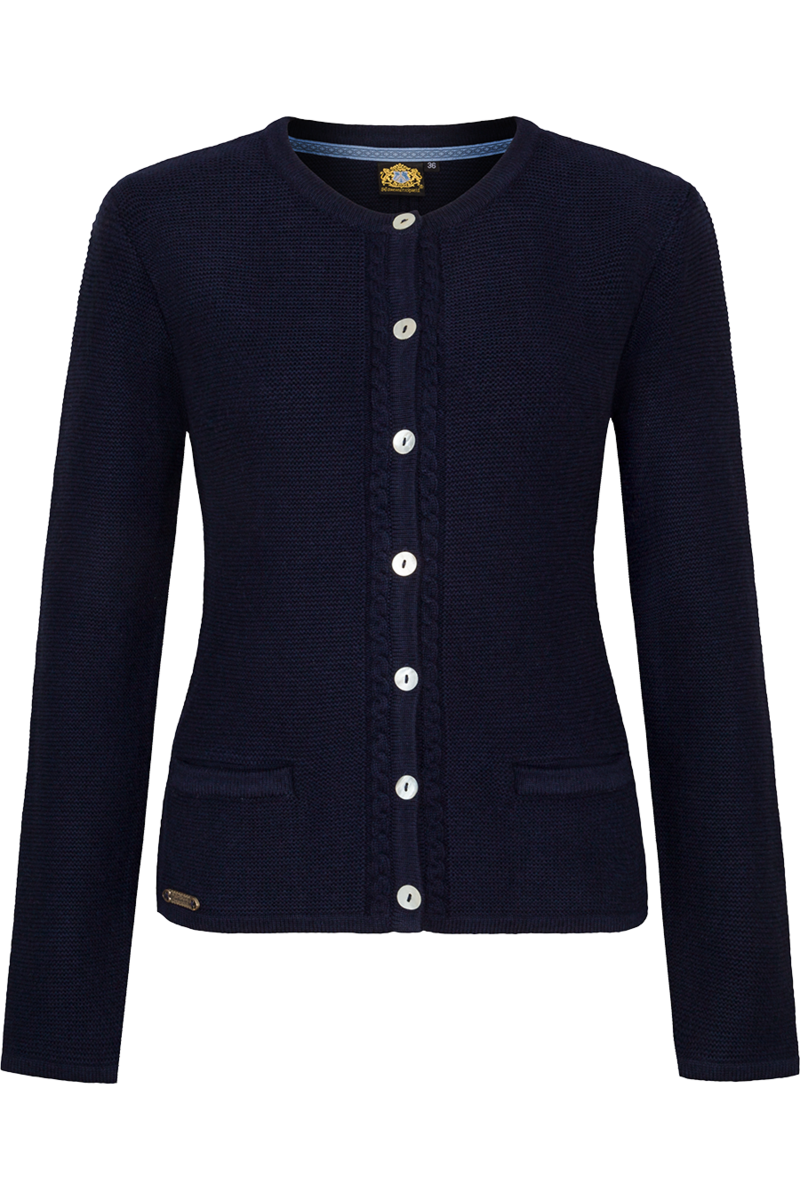 Damen Strickjacke mit Zopfstrickmuster und Perlmuttknpfen marine