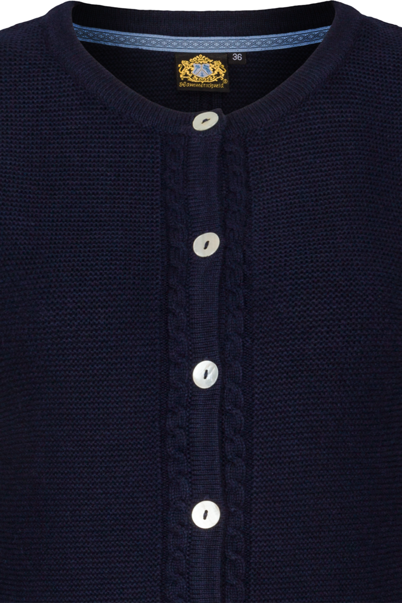 Damen Strickjacke mit Zopfstrickmuster und Perlmuttknpfen marine Bild 2