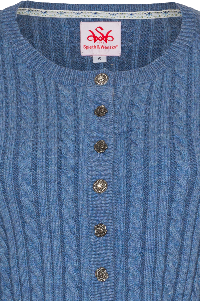 Damen Strickjacke mit Zopfmuster und Wollanteil jeansblau Bild 2