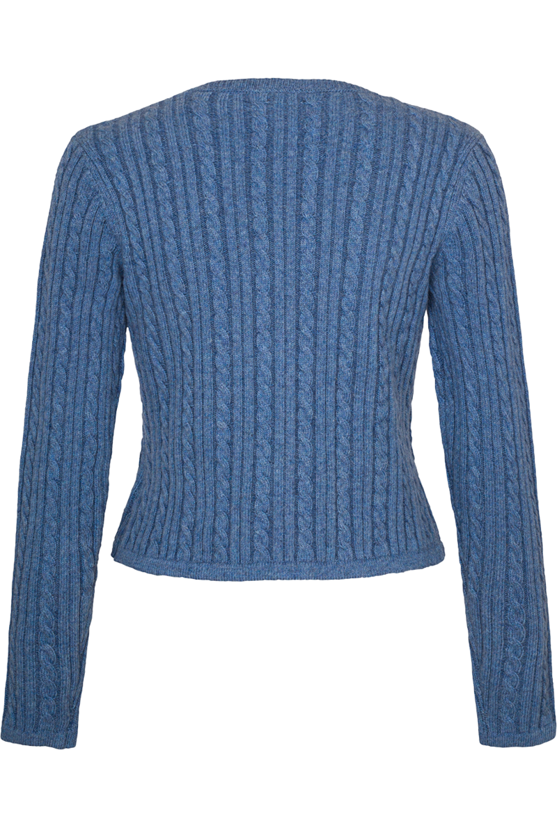 Damen Strickjacke mit Zopfmuster und Wollanteil jeansblau Bild 2
