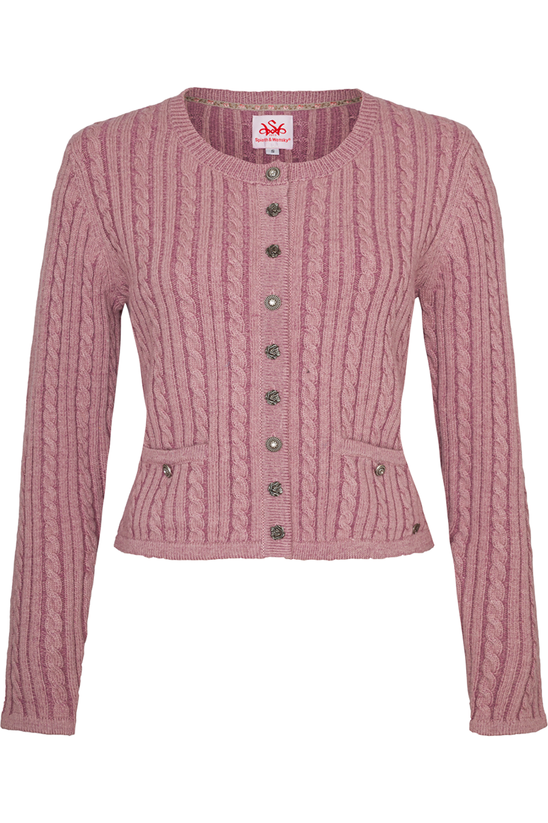 Damen Strickjacke mit Zopfmuster und Wollanteil malve