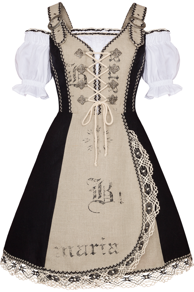 Damen Landhauskleid aus Leinen mit Schnrung schwarz/natur