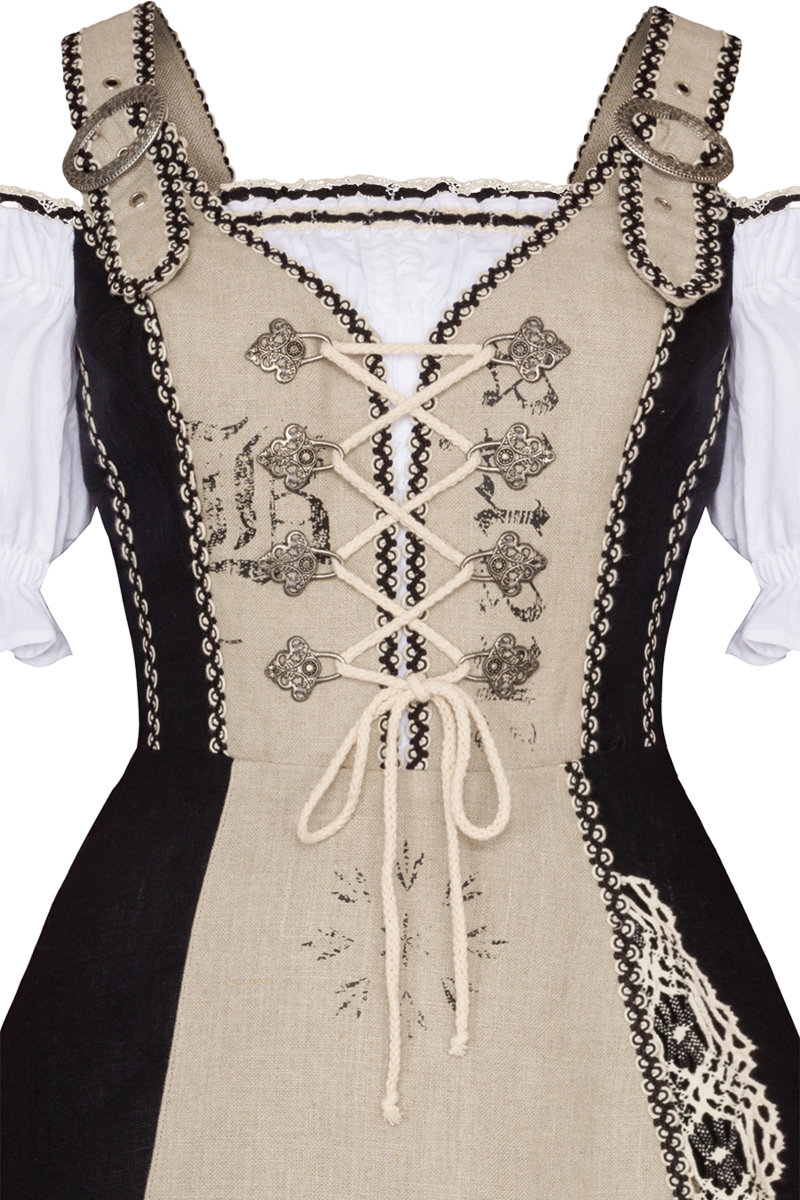 Damen Landhauskleid aus Leinen mit Schnrung schwarz/natur Bild 2