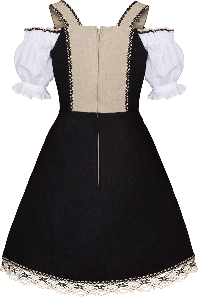 Damen Landhauskleid aus Leinen mit Schnrung schwarz/natur Bild 2