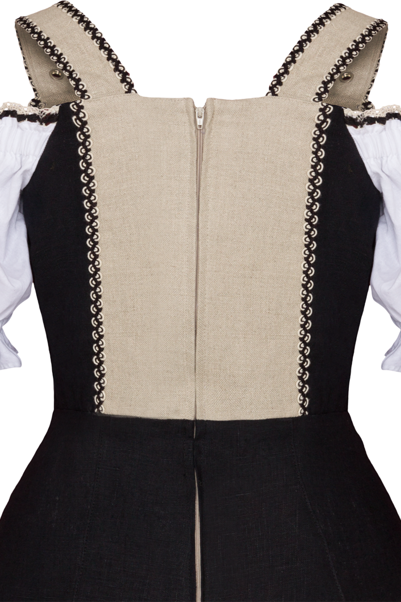 Damen Landhauskleid aus Leinen mit Schnrung schwarz/natur Bild 2