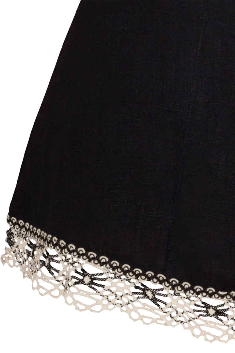 Damen Landhauskleid aus Leinen mit Schnrung schwarz/natur Bild 2