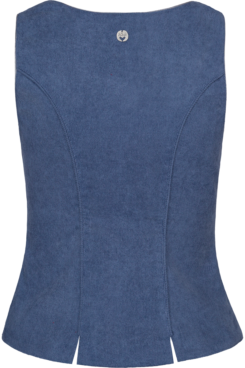 Damen Mieder aus Cord mit Blumenstickerei mittelblau Bild 2
