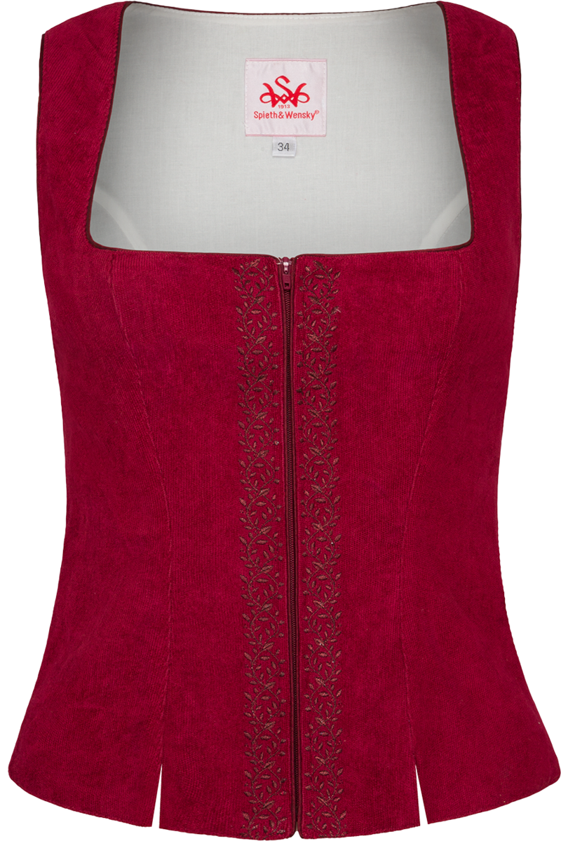 Damen Mieder aus Cord mit Blumenstickerei rot