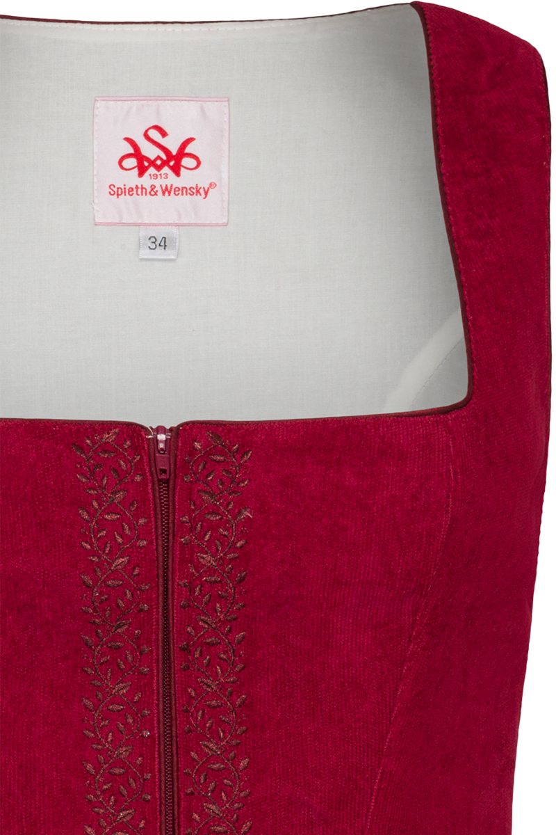 Damen Mieder aus Cord mit Blumenstickerei rot Bild 2