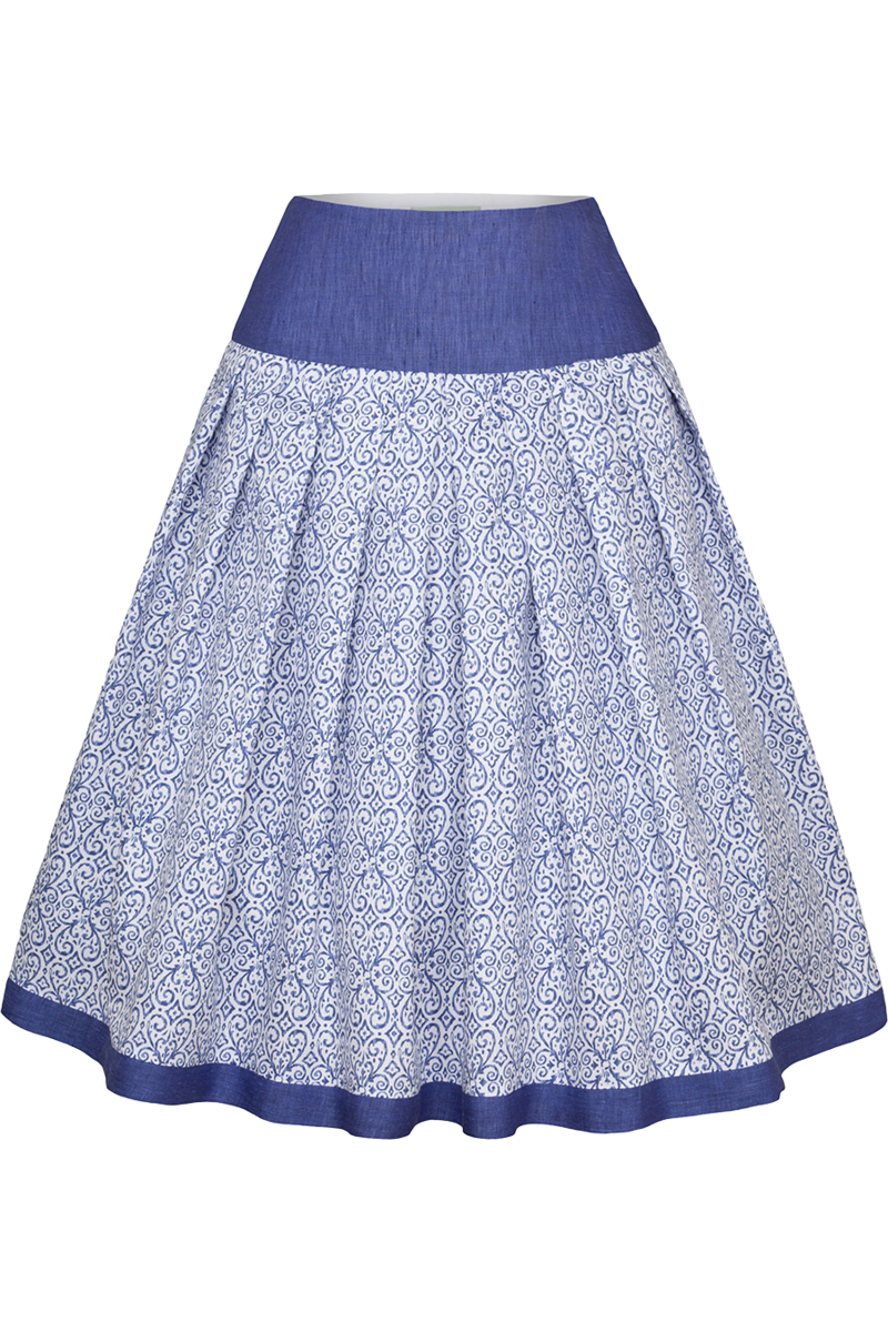 Trachtenrock Midilnge mit floralem Muster blau